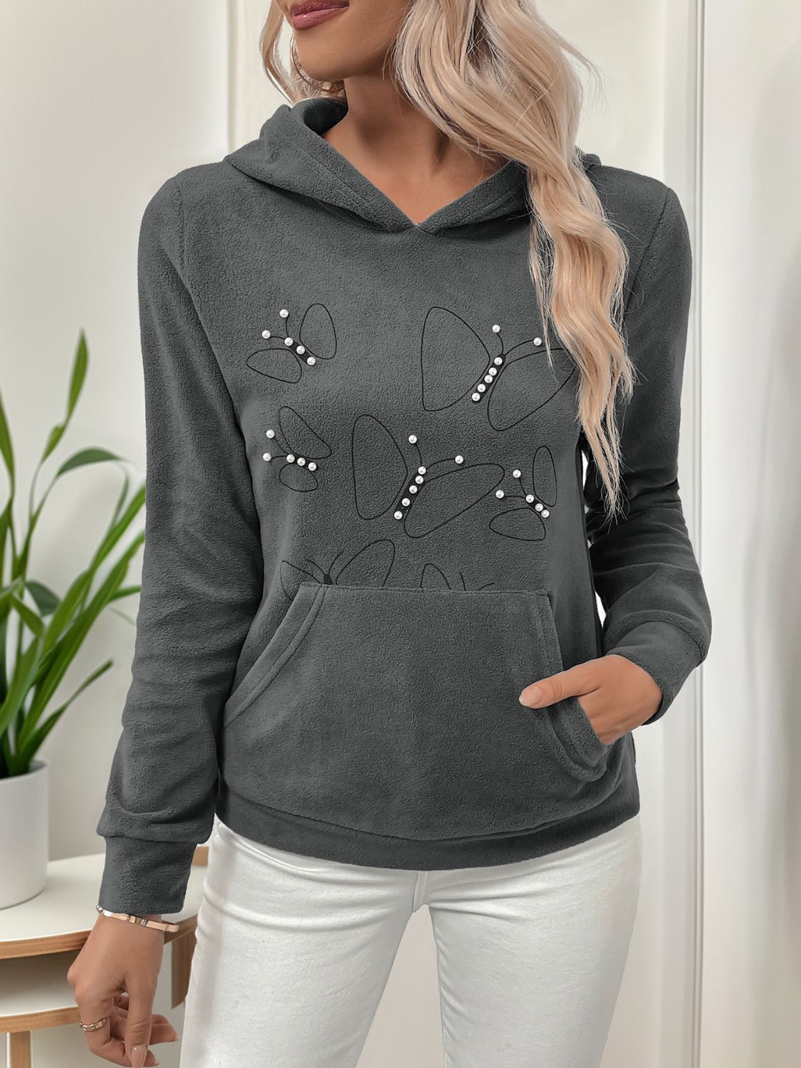 Outfit Flow - Perfee Pearl Butterfly Long Sleeve Hoodie