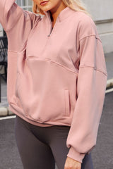 Half Zip Drop Shoulder Long Sleeve Sweatshirt OutfitFlow