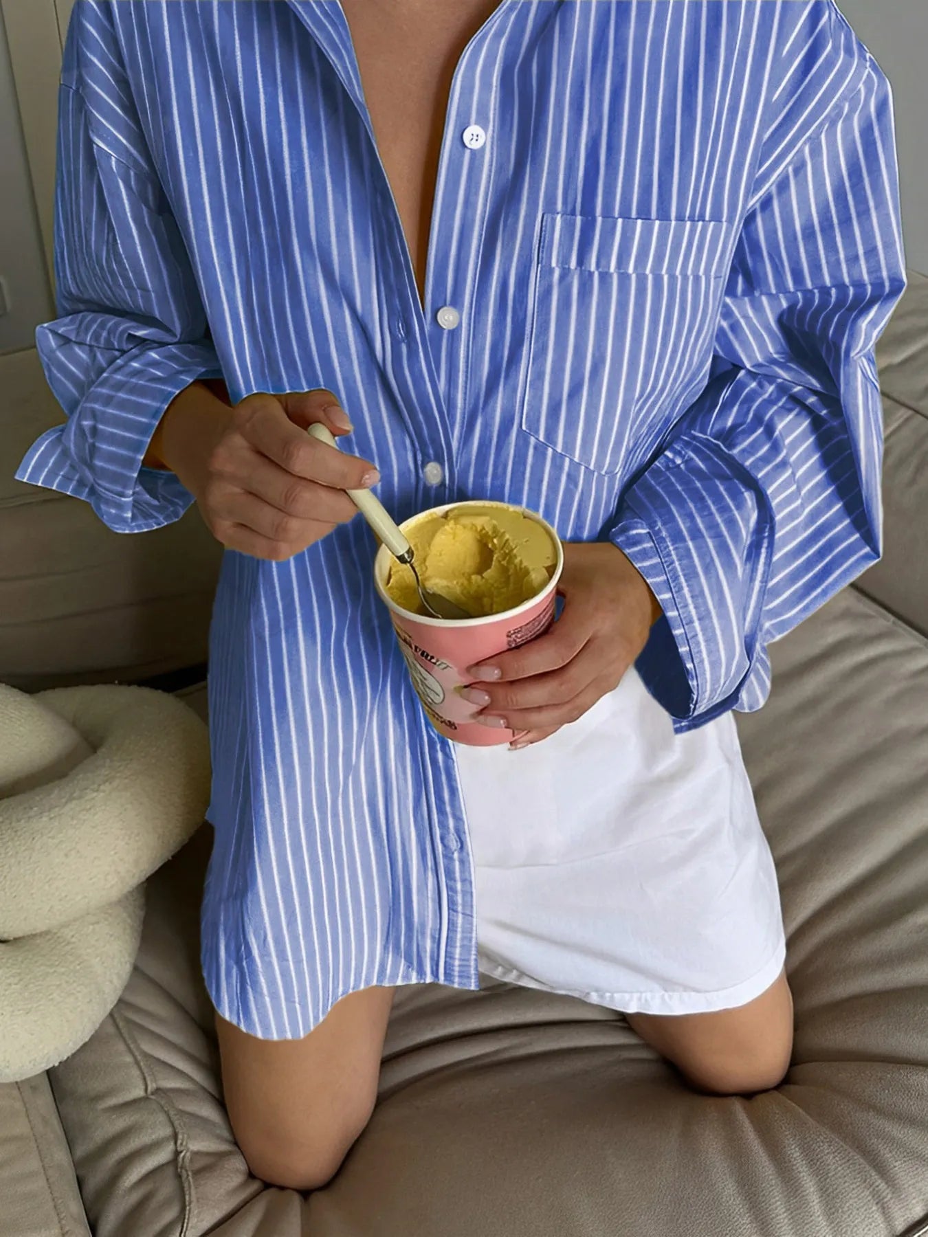Oversized Striped Button-Down Shirt OutfitFlow