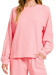 Zenana Slub Long Sleeve Top and Pants Lounge Set Trendsi
