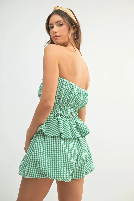 MABLE Gingham Tube Top and Shorts Set OutfitFlow