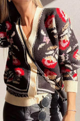 Button Down V-Neck Cardigan Black OutfitFlow