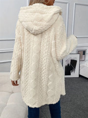 Fuzzy Button Down Hooded Coat Trendsi