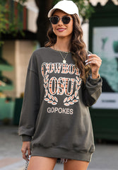 Outfit Flow - Letter Graphic Round Neck Long Sleeve Sweatshirt