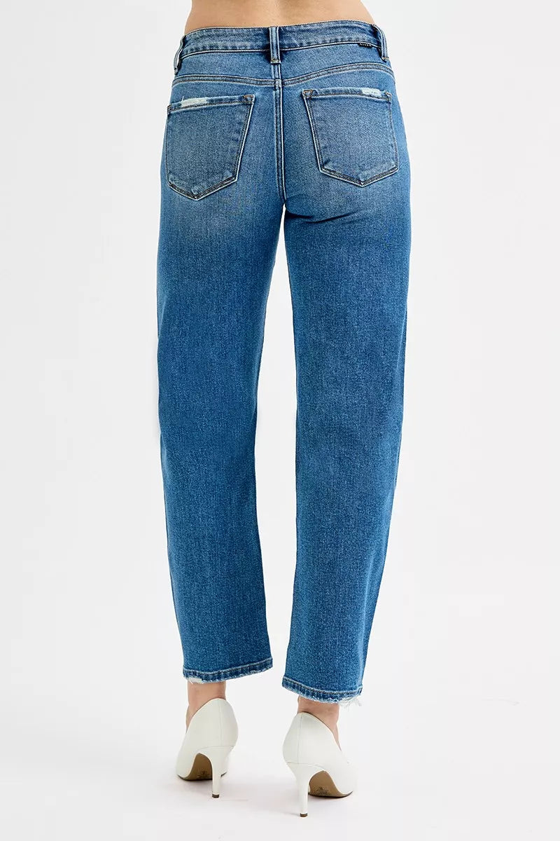 RISEN Tummy Control High Rise Ankle Slim Barrel Jeans OutfitFlow