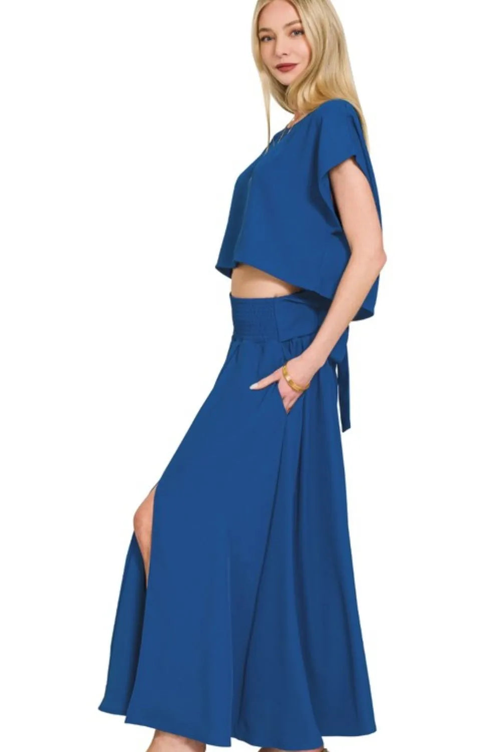 Zenana Heavy Woven Span Crop Tee & Skirt Set OutfitFlow