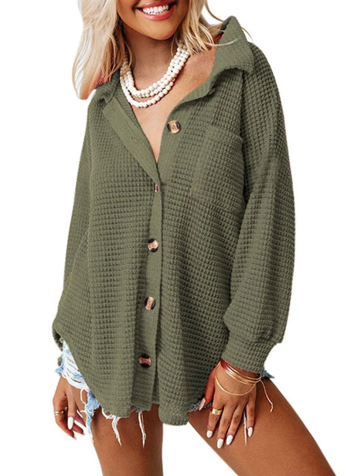 Waffle Knit Button-Down Shirt OutfitFlow