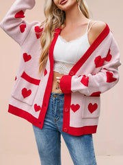 Heart Pattern Button-Up Knit Cardigan OutfitFlow