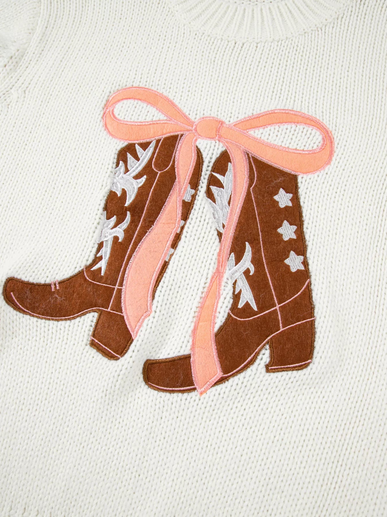 Embroidered Bow Boots Graphic Drop Shoulder Sweater OutfitFlow