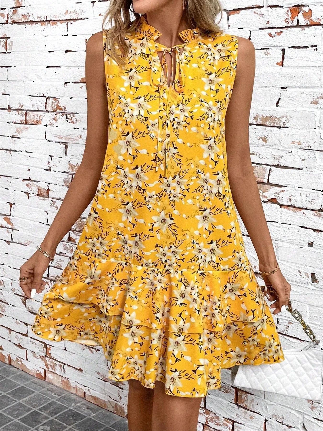 Ruffled Hem Sleeveless Mini Dress OutfitFlow