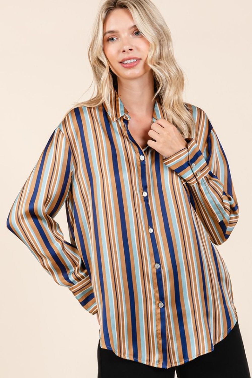 Mittoshop Striped Button Down Satin Shirt