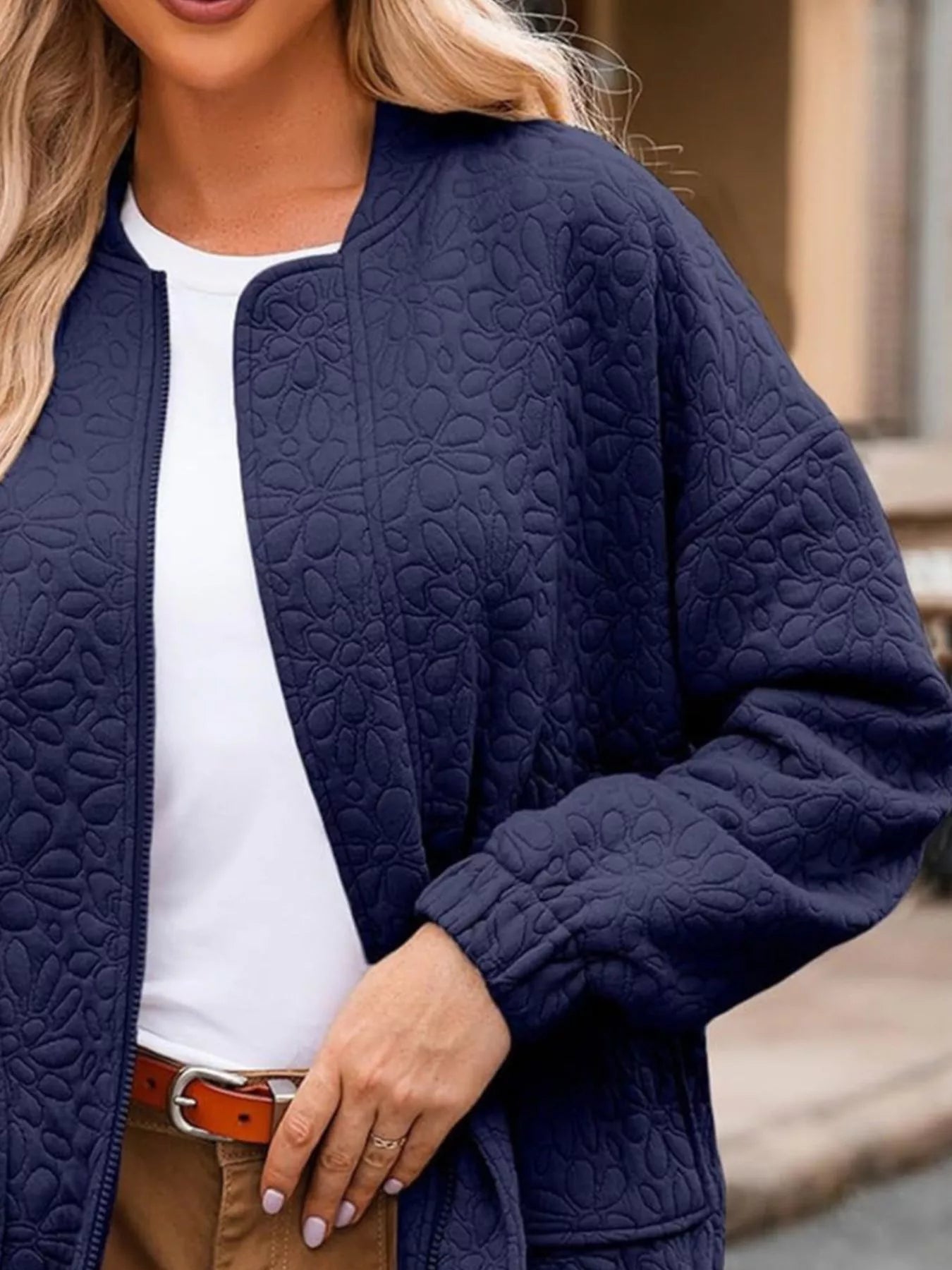 Full Size Floral Quilted Zip Up Jacket Plus Size Trendsi