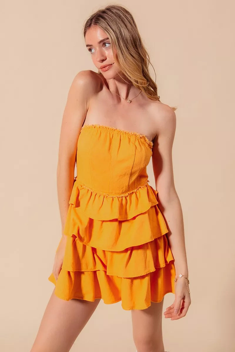 SO ME Strapless Ruffle Layered Game Day Cheer Up Dress OutfitFlow