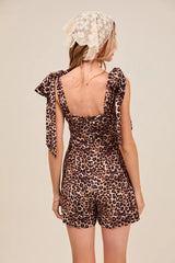 SO ME Leopard Flowy Woven Romper With Tie Straps OutfitFlow