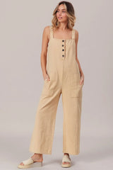 BiBi Washed Denim Buttoned Overall Jumpsuit OutfitFlow