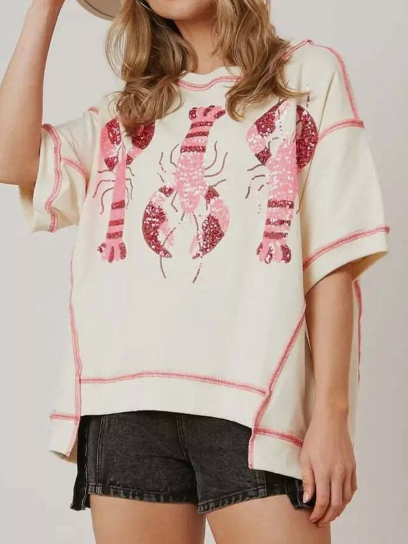 Sequin Lobster Half Sleeve T-Shirt OutfitFlow