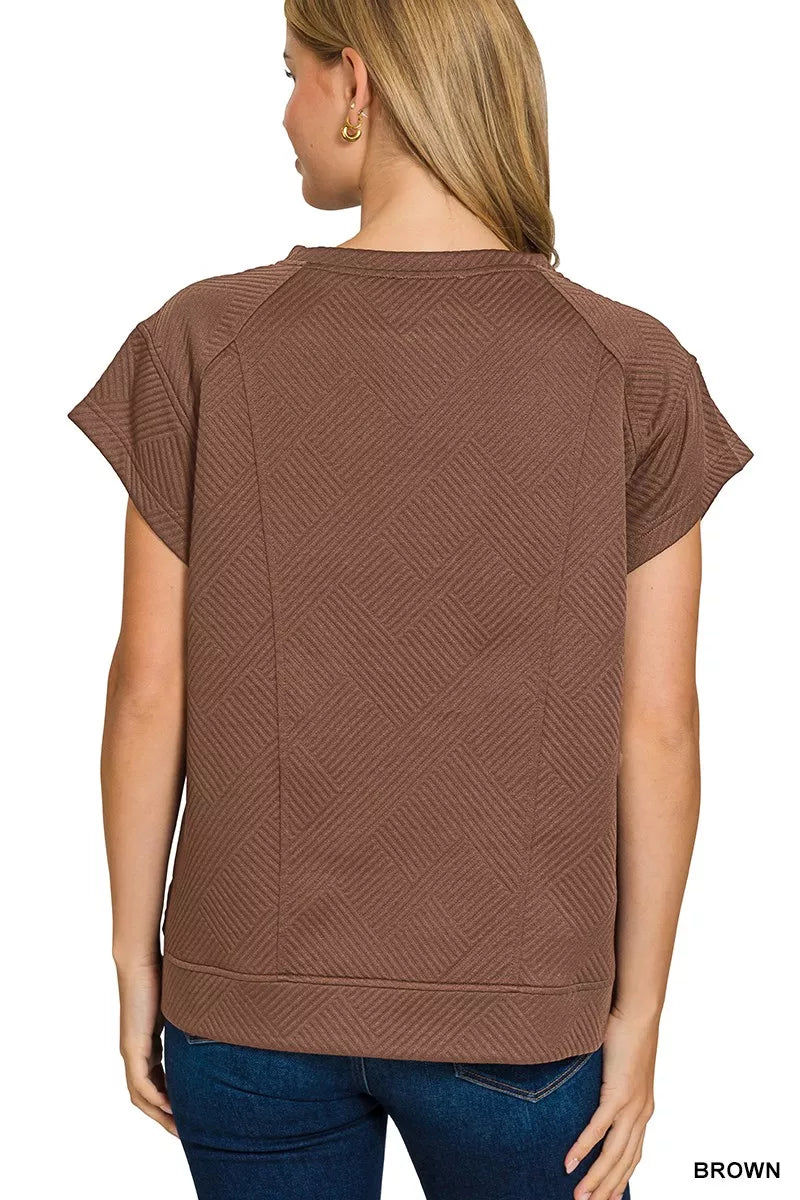 Zenana Textured Knit Jacquard Short Sleeve Top OutfitFlow