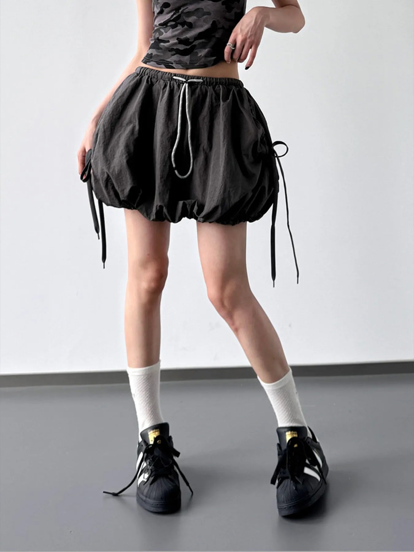 Bubble Drawstring Casual Shorts OutfitFlow