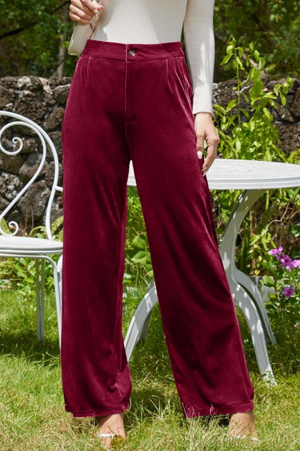 Outfit Flow - Velvet Wide Leg Pants with Pockets