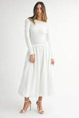MABLE Ribbed Poplin Mix Midi Sweater Dress OutfitFlow