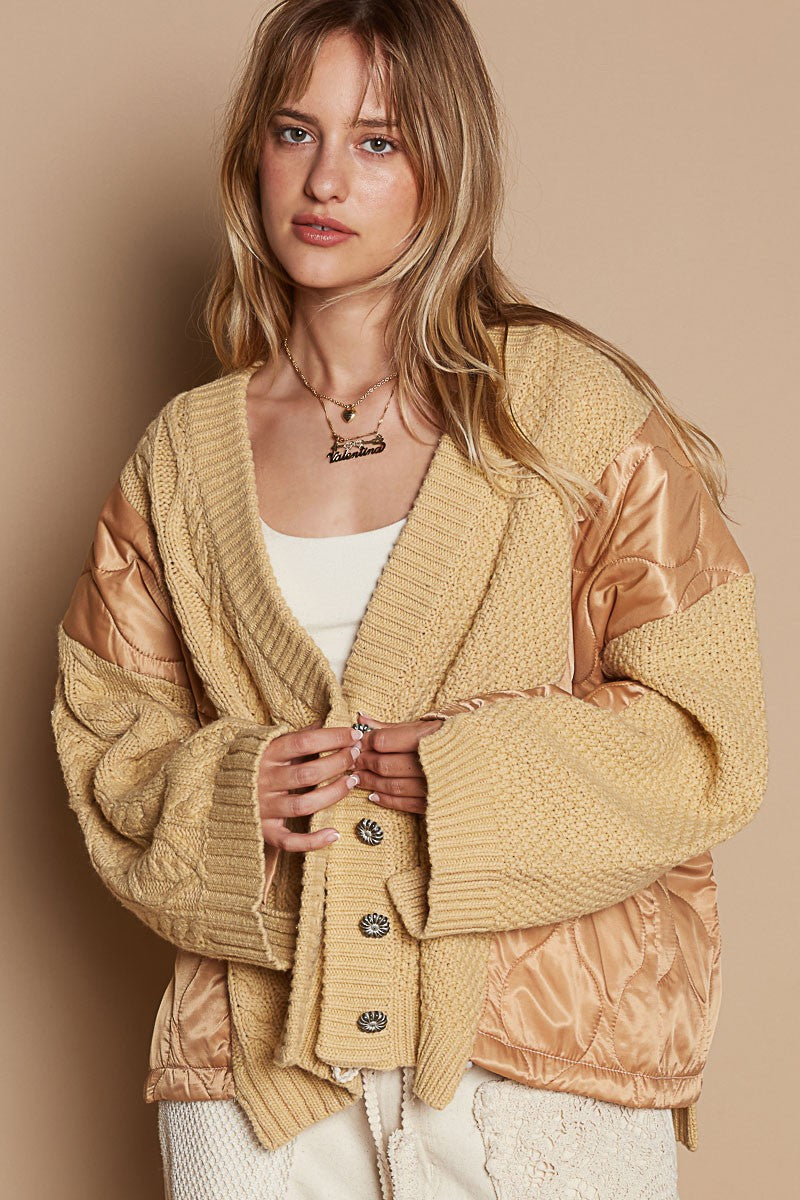 Outfit Flow - POL Quilting Patch Button Up Cable Knit Jacket