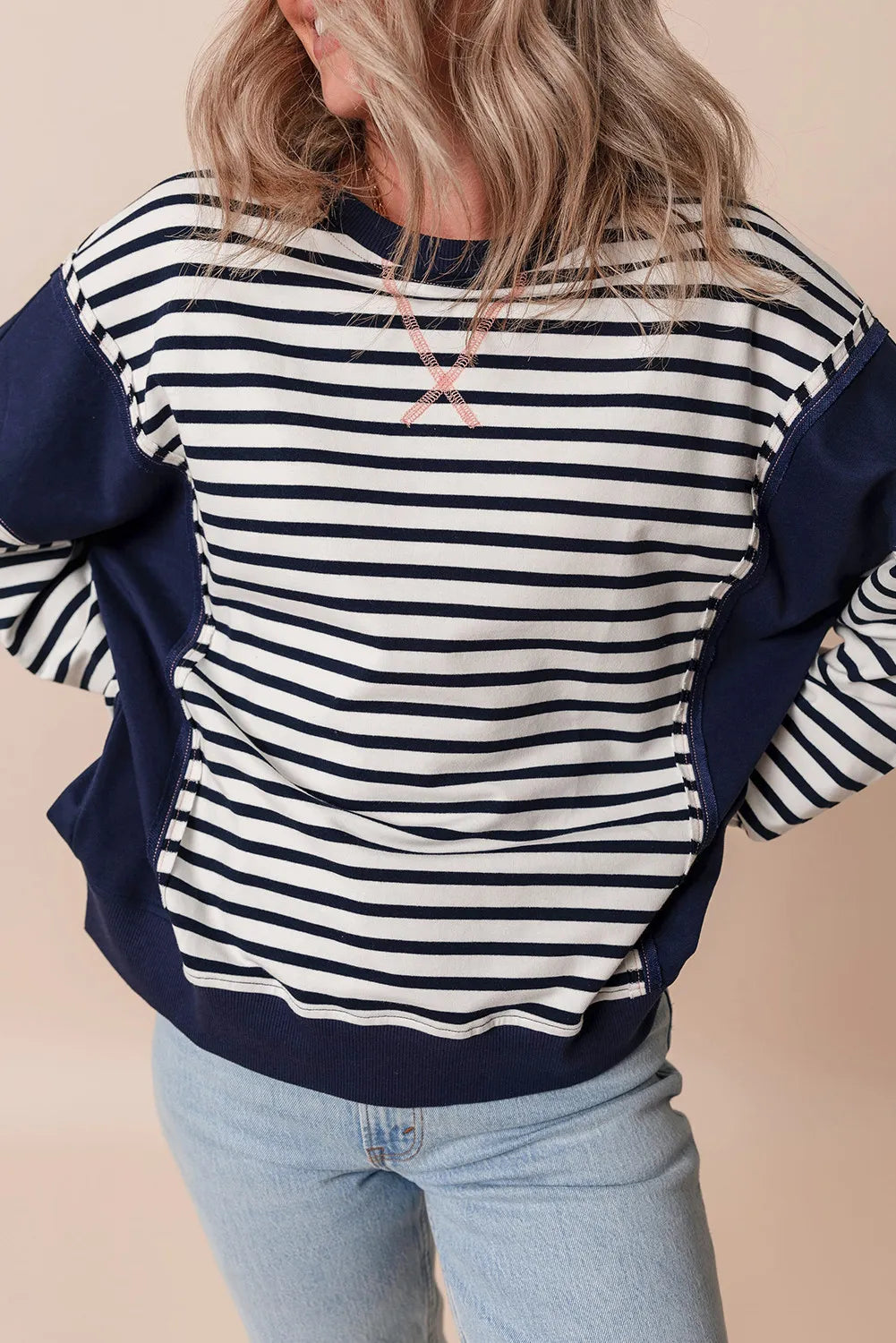 Outfit Flow - Striped Round Neck Long Sleeve Sweatshirt