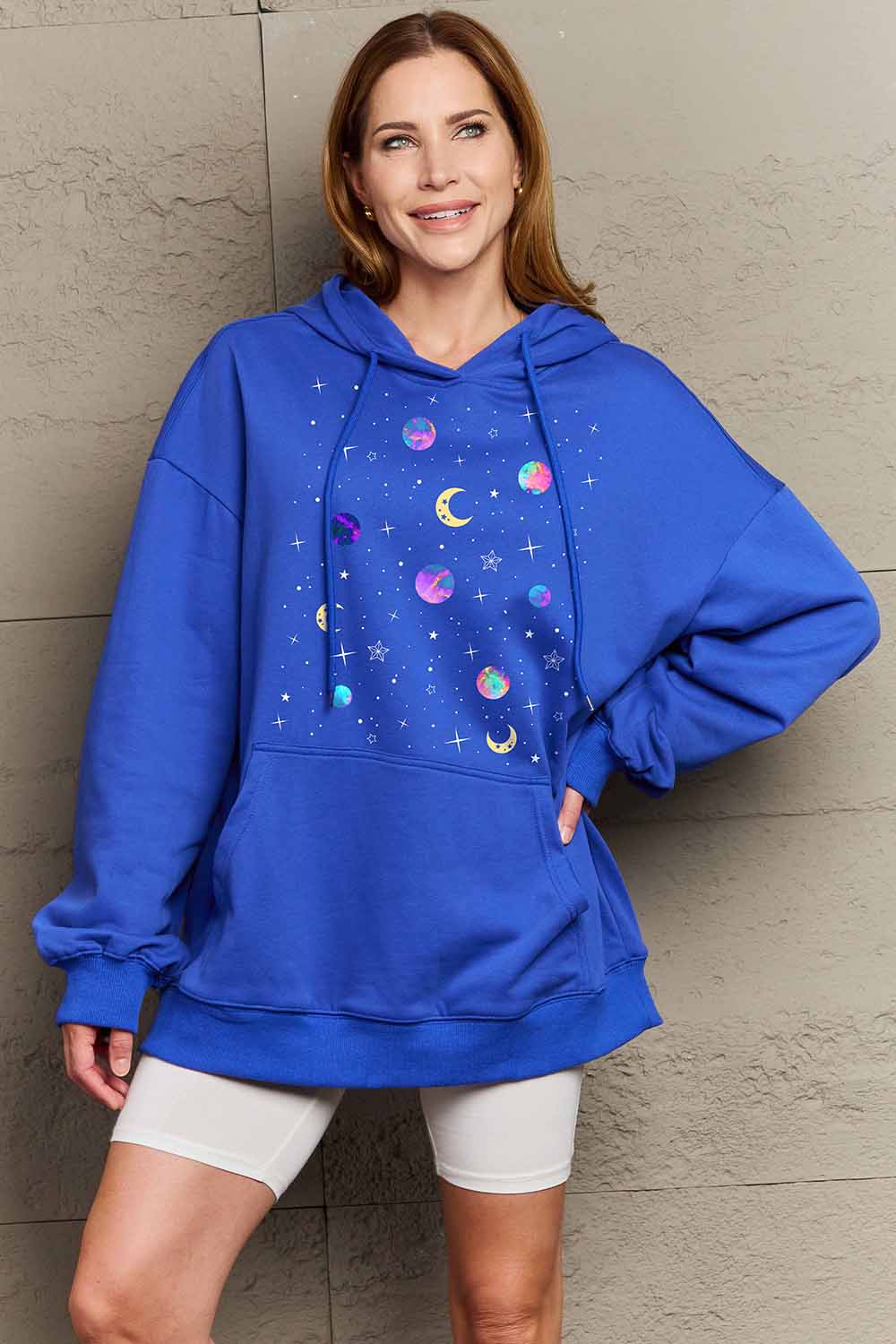 Outfit Flow - Simply Love Simply Love Full Size Dropped Shoulder Star & Moon Graphic Hoodie