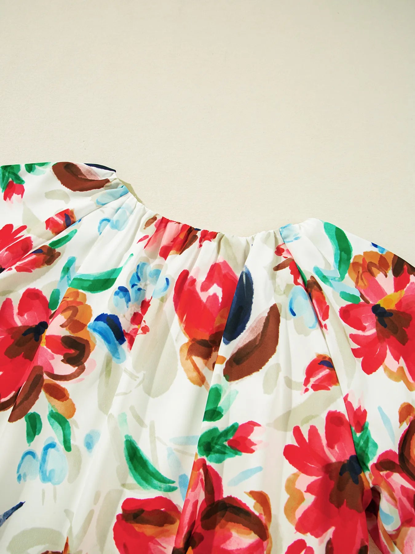 Floral Print Puffy Half Sleeve Blouse OutfitFlow