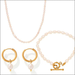 Pearl Necklace, Bracelet and Earrings 4-Piece Jewelry Set OutfitFlow
