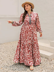 Plus Size Floral Print Long Sleeve Maxi Dress OutfitFlow
