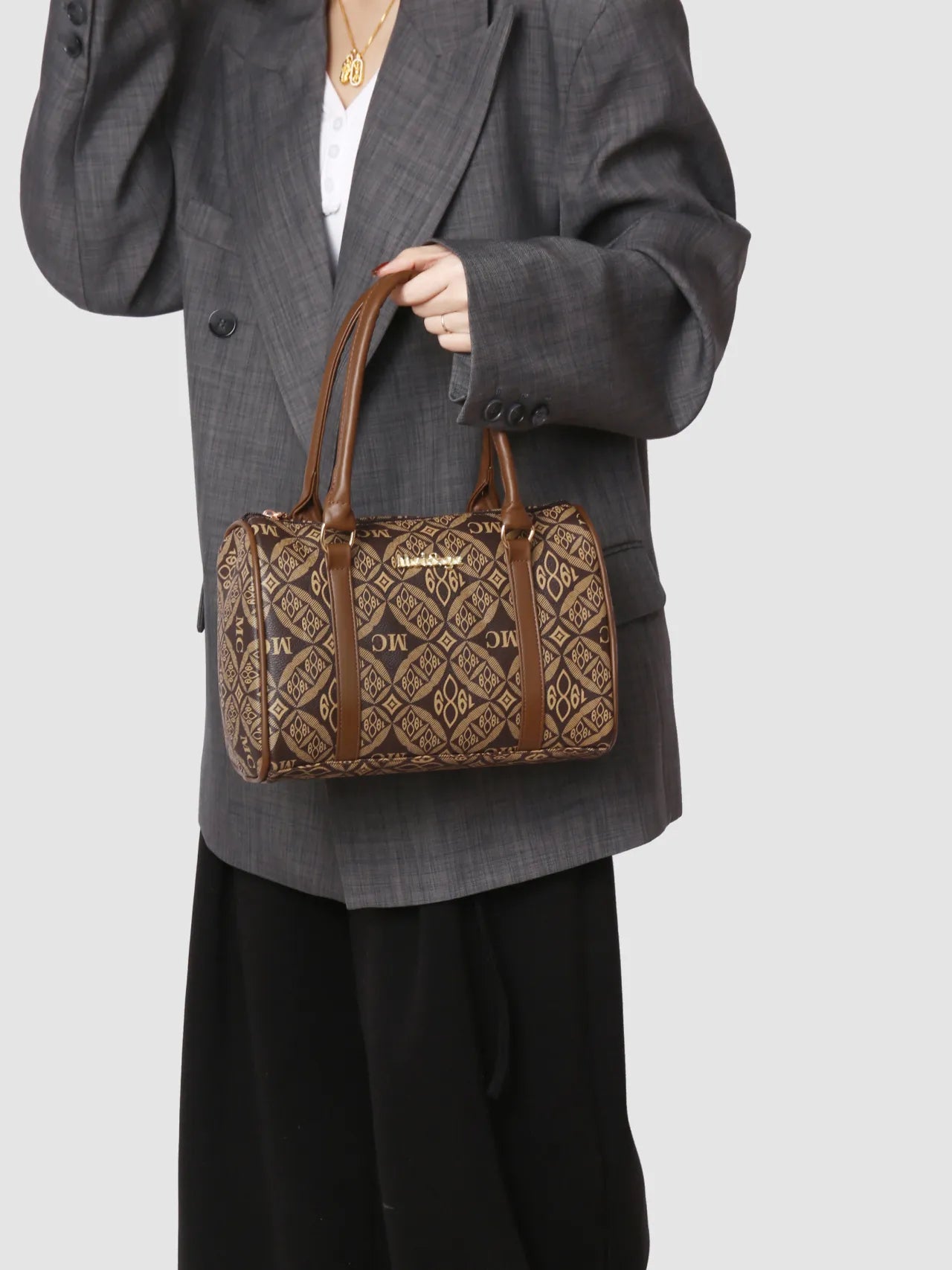 6-Piece Geometric Pattern Bag Set Brown onesize OutfitFlow