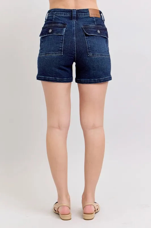 Judy Blue Full Size High Waist Back Flap Pocket Denim Shorts Plus Size OutfitFlow