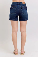 Judy Blue Full Size High Waist Back Flap Pocket Denim Shorts Plus Size OutfitFlow