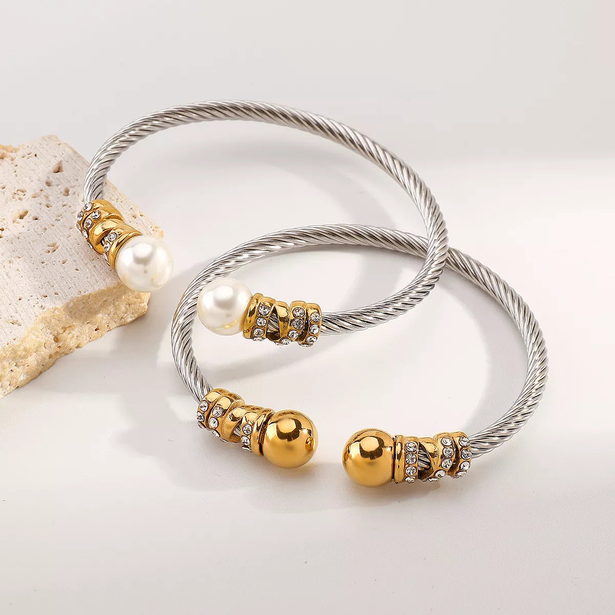 Synthetic Pearl Stainless Steel Bracelet OutfitFlow