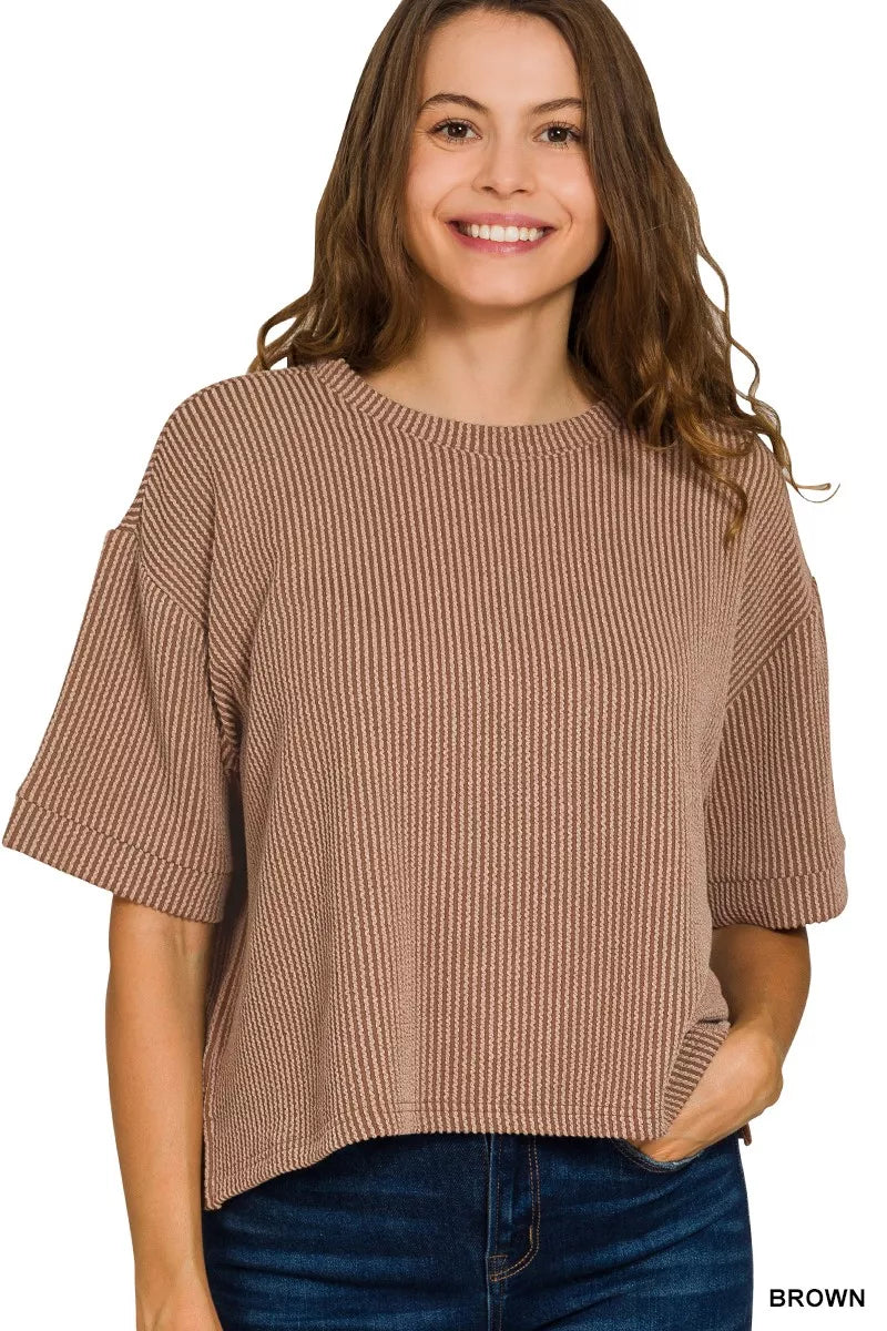 Zenana Raised Rib Short Sleeve Tee & Pants Set OutfitFlow