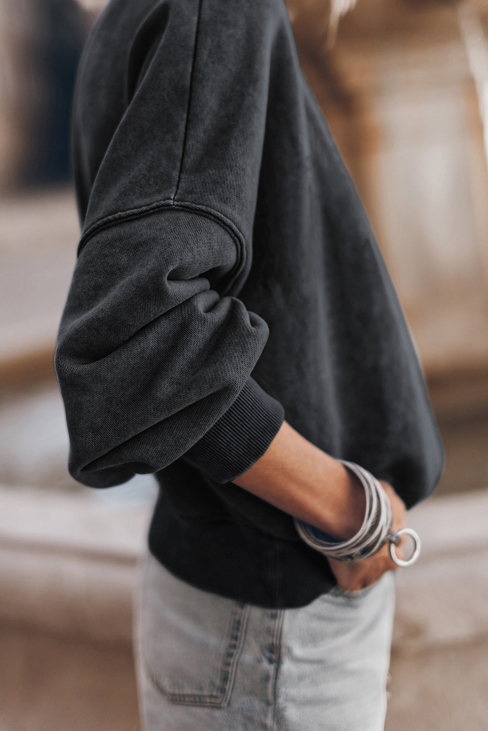 Outfit Flow - Mock Neck Dropped Shoulder Sweatshirt