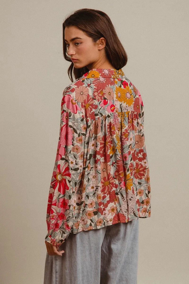 BiBi Woven Floral Printed Shirt Top OutfitFlow
