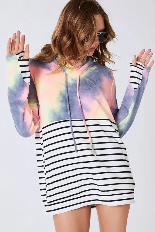 BiBi Tie Dye French Terry Cowl Neck Top CHARCOAL TIEDYE OutfitFlow