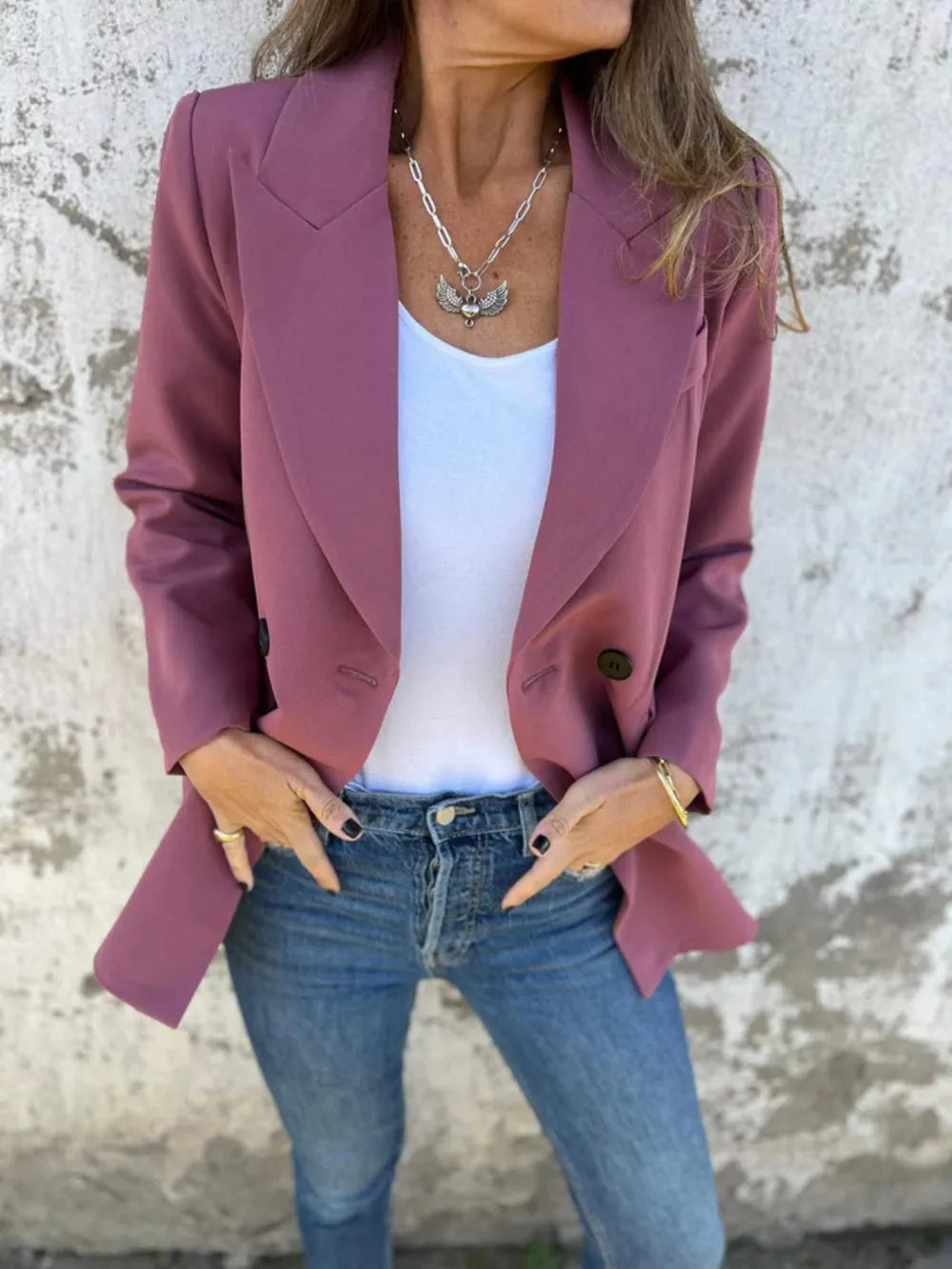 Full Size Collared Neck Long Sleeve Blazer Trendsi