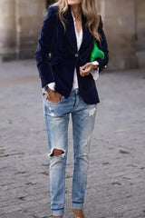 One Button Lapel Collar Long Sleeve Blazer Trendsi