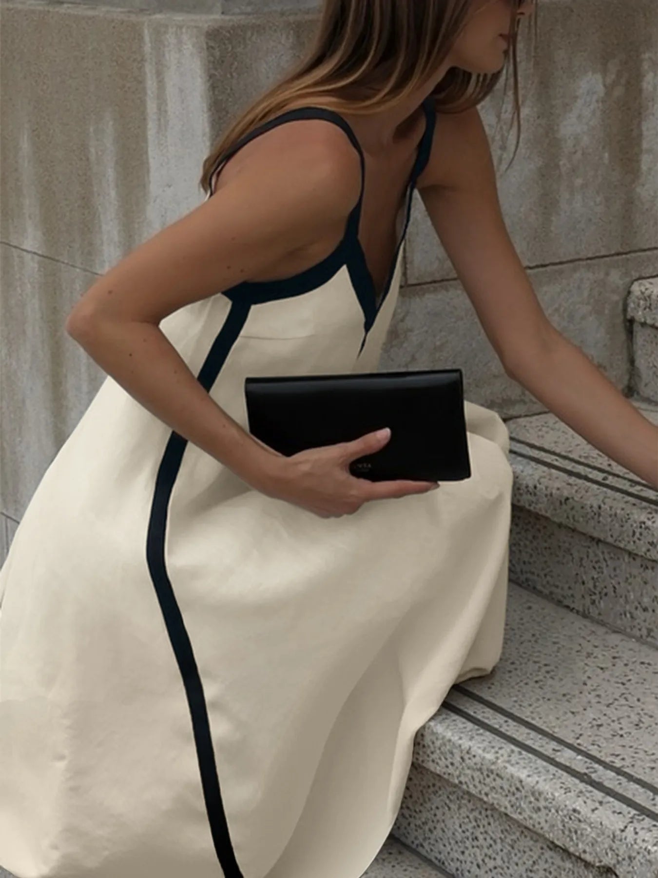Contrast Trim V-Neck Maxi Dress OutfitFlow