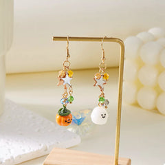 Halloween Asymmetrical Pumpkin Ghost Earrings OutfitFlow