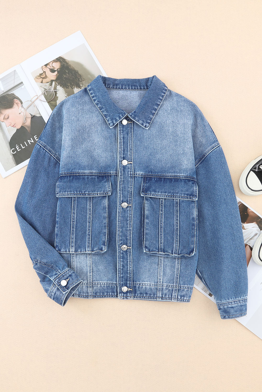 Outfit Flow - Collared Neck Button Up Denim Jacket