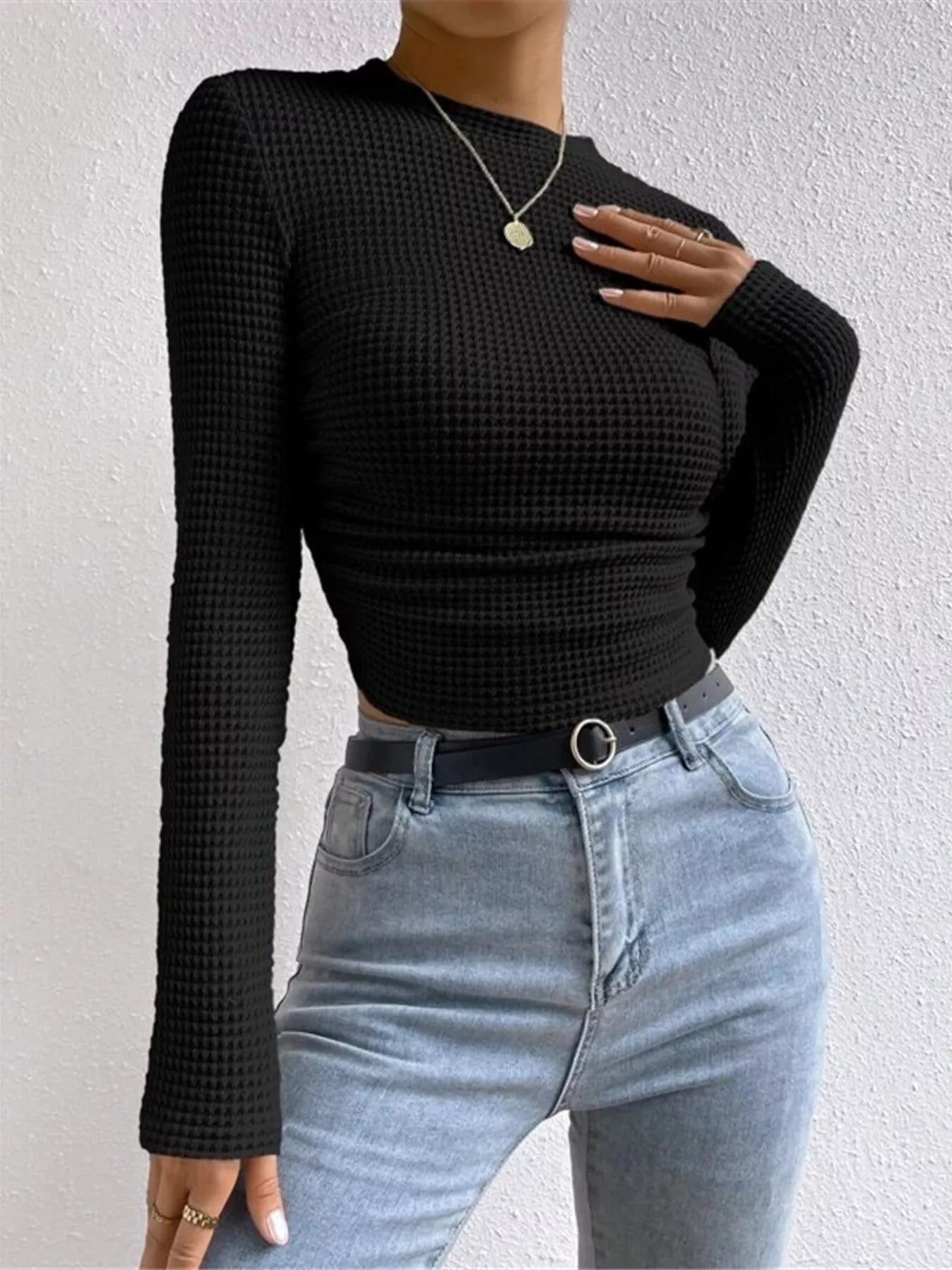 Waffle Knit Long Sleeve T-Shirt OutfitFlow