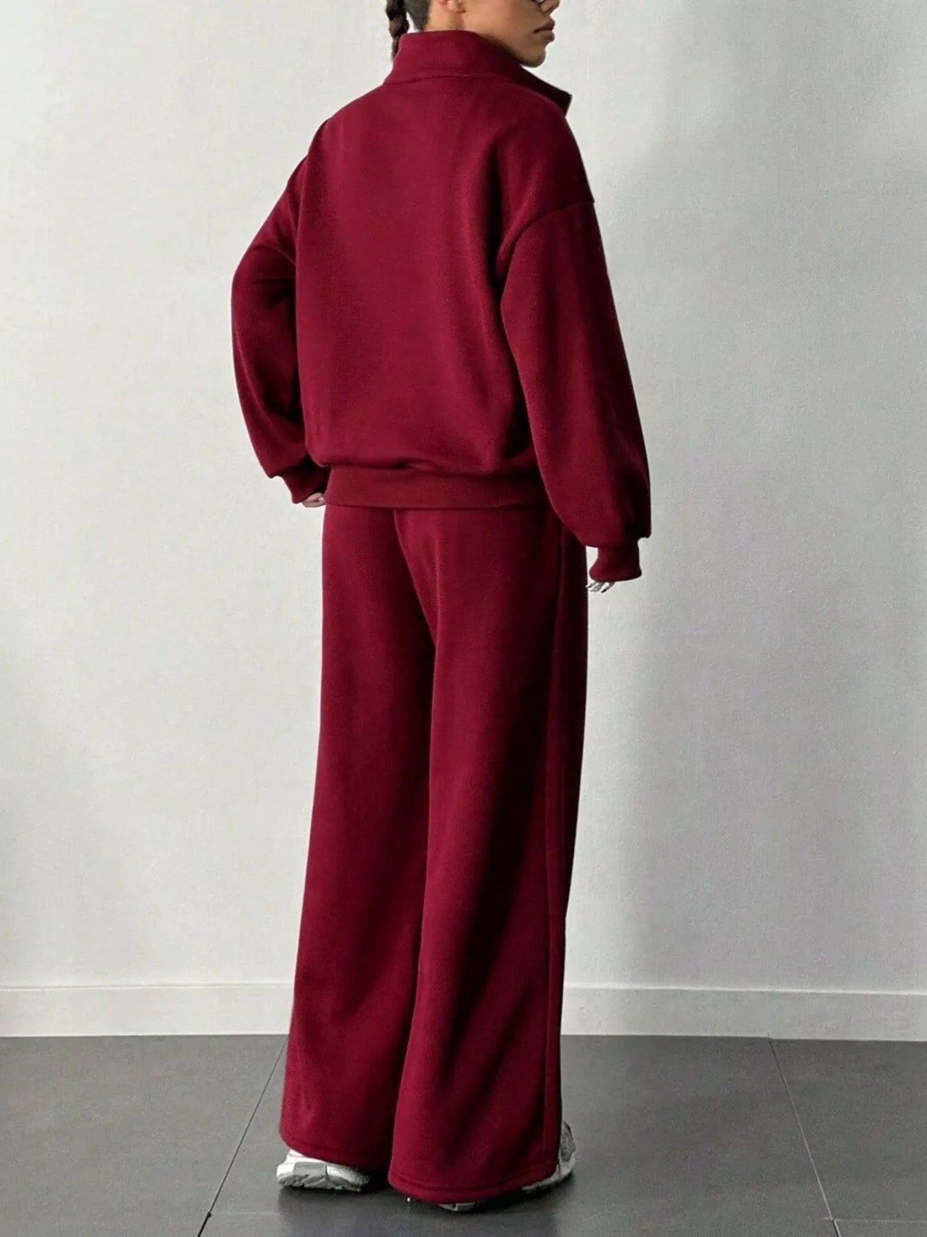 Half-Zip Long Sleeve Sweatshirt and Pants Set OutfitFlow