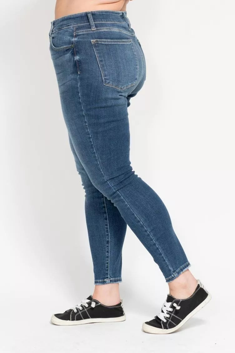 Judy Blue Full Size High Rise Button Fly Skinny Jeans Plus Size OutfitFlow