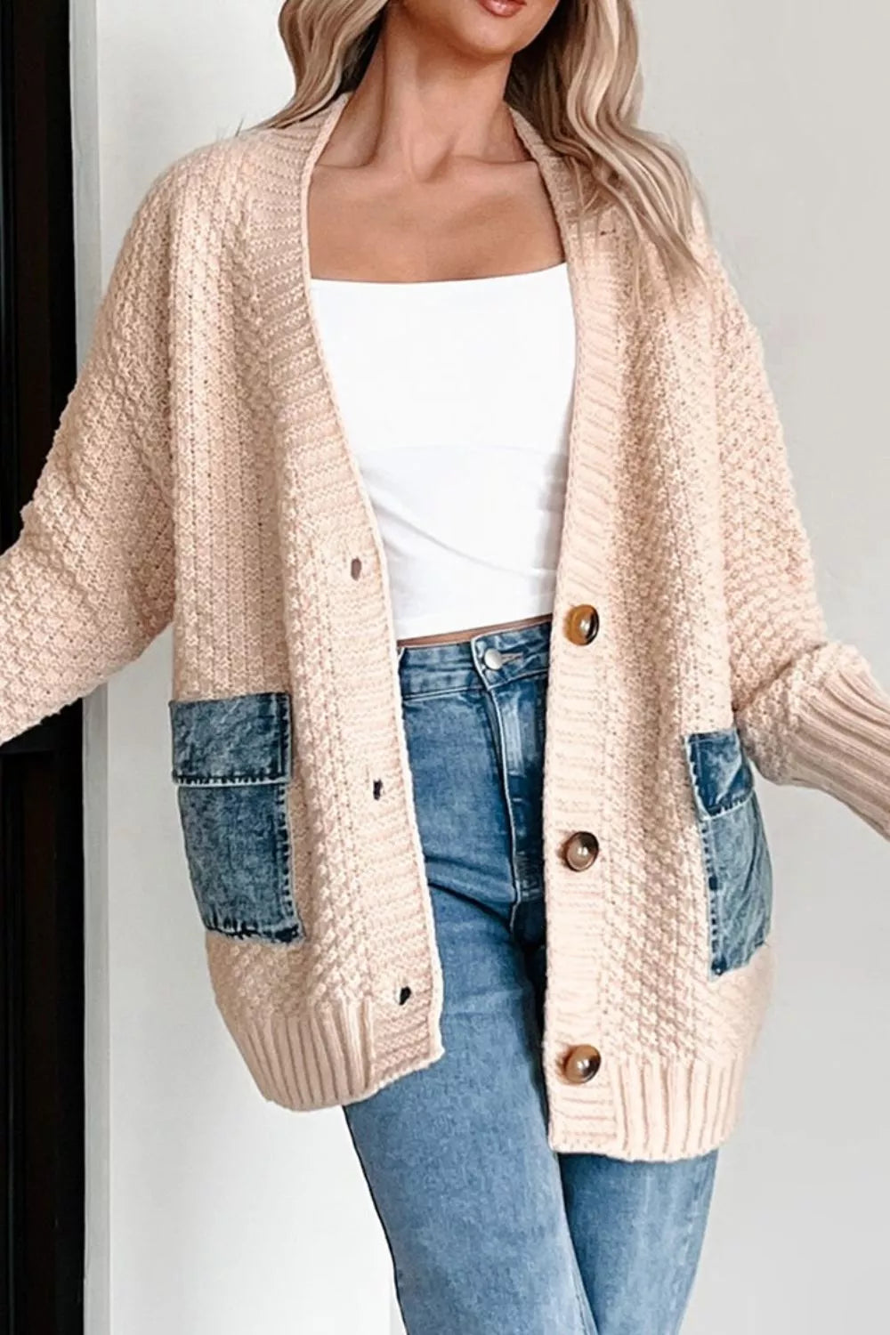 Textured Knit Open-Front Cardigan OutfitFlow