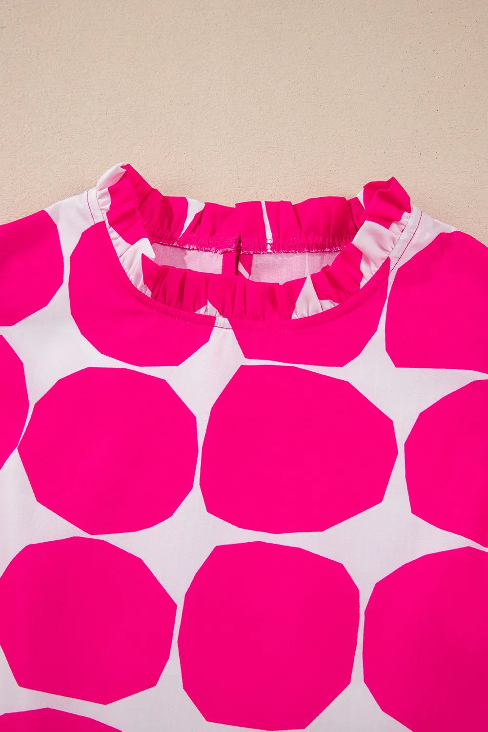 Bubblegum Pattern Frilled Collar Flutter Sleeve Top OutfitFlow