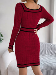 Outfit Flow - Contrast Trim Long Sleeve Sweater Dress