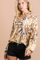 BiBi Tie Dye Terry Hoodie With Twill Tape Drawstring OutfitFlow